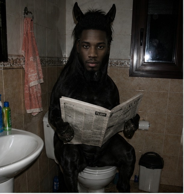 Black Horse Ansem reading a newspaper on the toilet